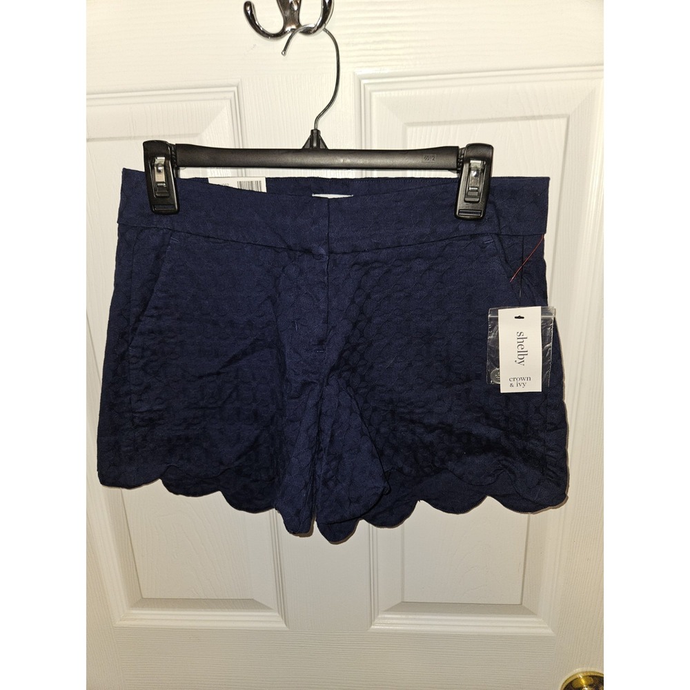 Crown & Ivy Size Navy Blue Scallop Hem Shorts Size 2 NWT